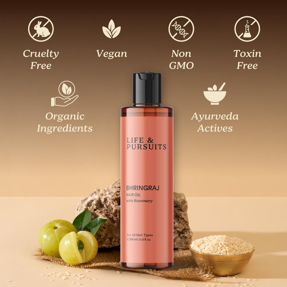 Life & Pursuits Hair Nourishment shot highlights shine and scalp comfort.