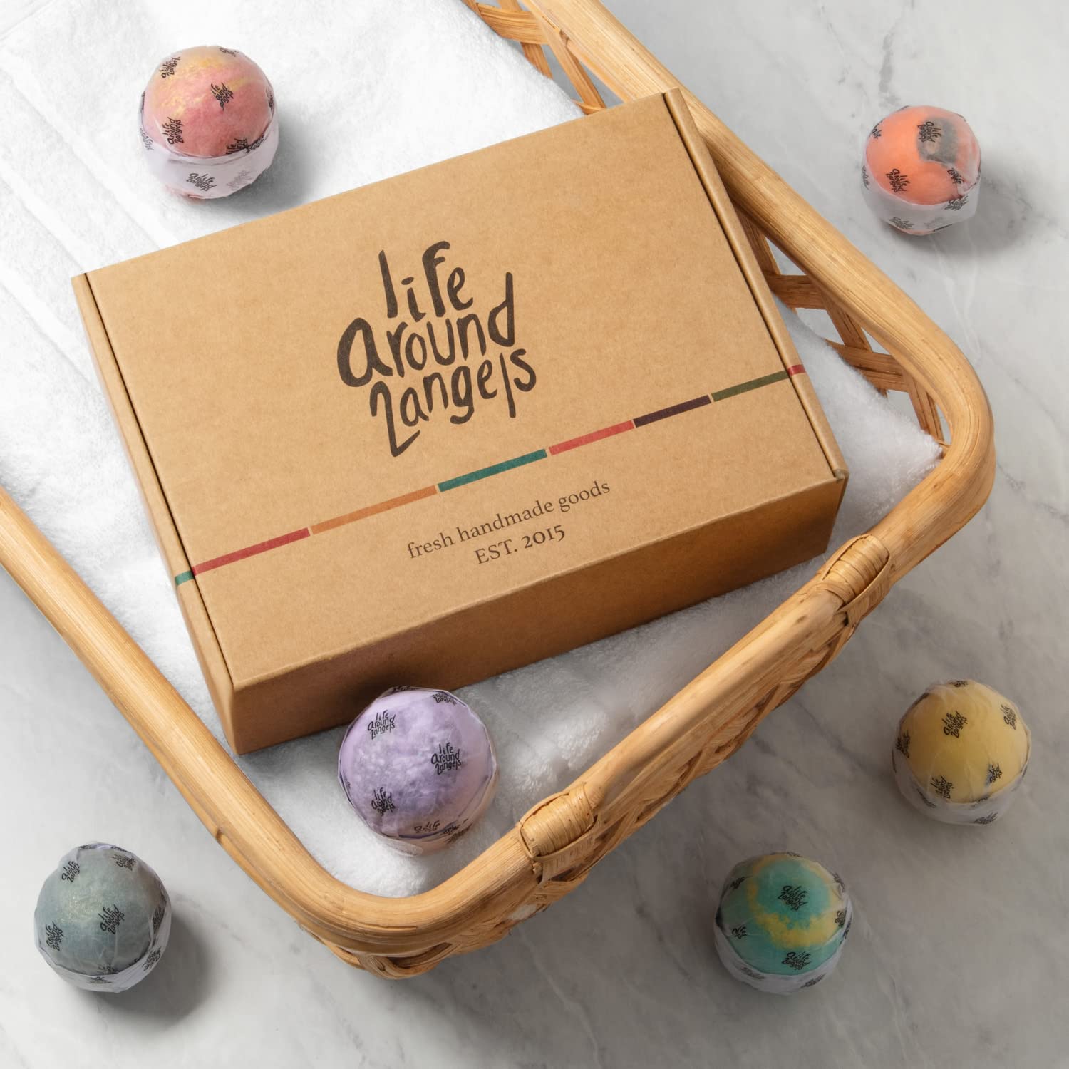 Lifearound2angels bath bombs individually wrapped for gifting.