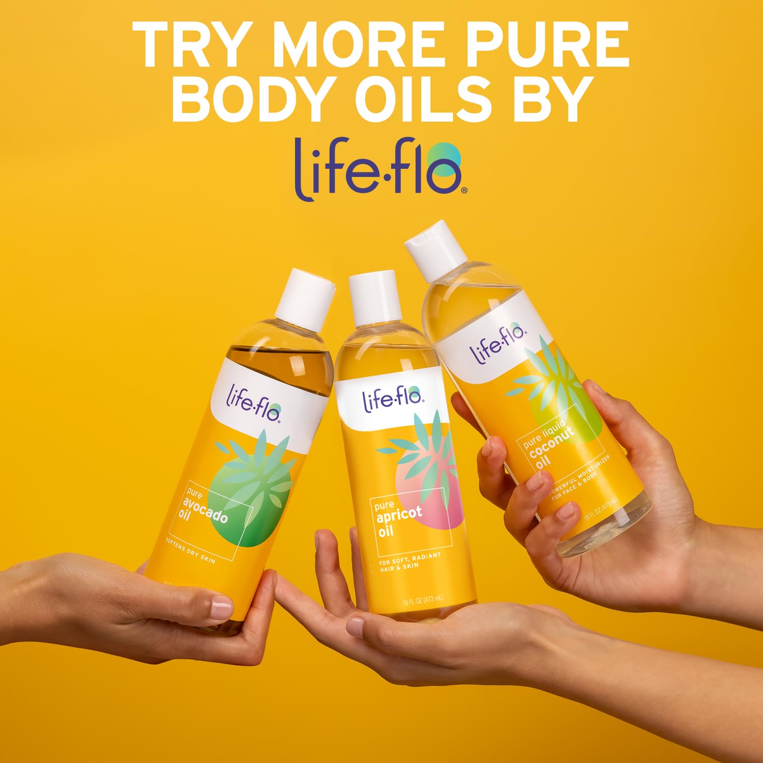LifeFlo fractionated coconut oil spray highlights hypoallergenic formula for sensitive routines.