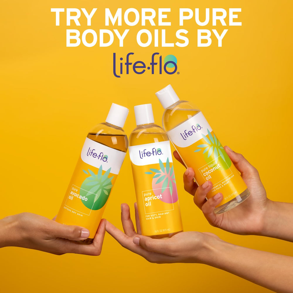 LifeFlo fractionated coconut oil spray highlights hypoallergenic formula for sensitive routines.