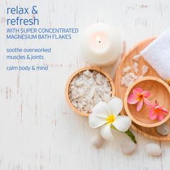 LIFE-FLO packaging of Pure Magnesium Bath Flakes highlighting purity and trace minerals.