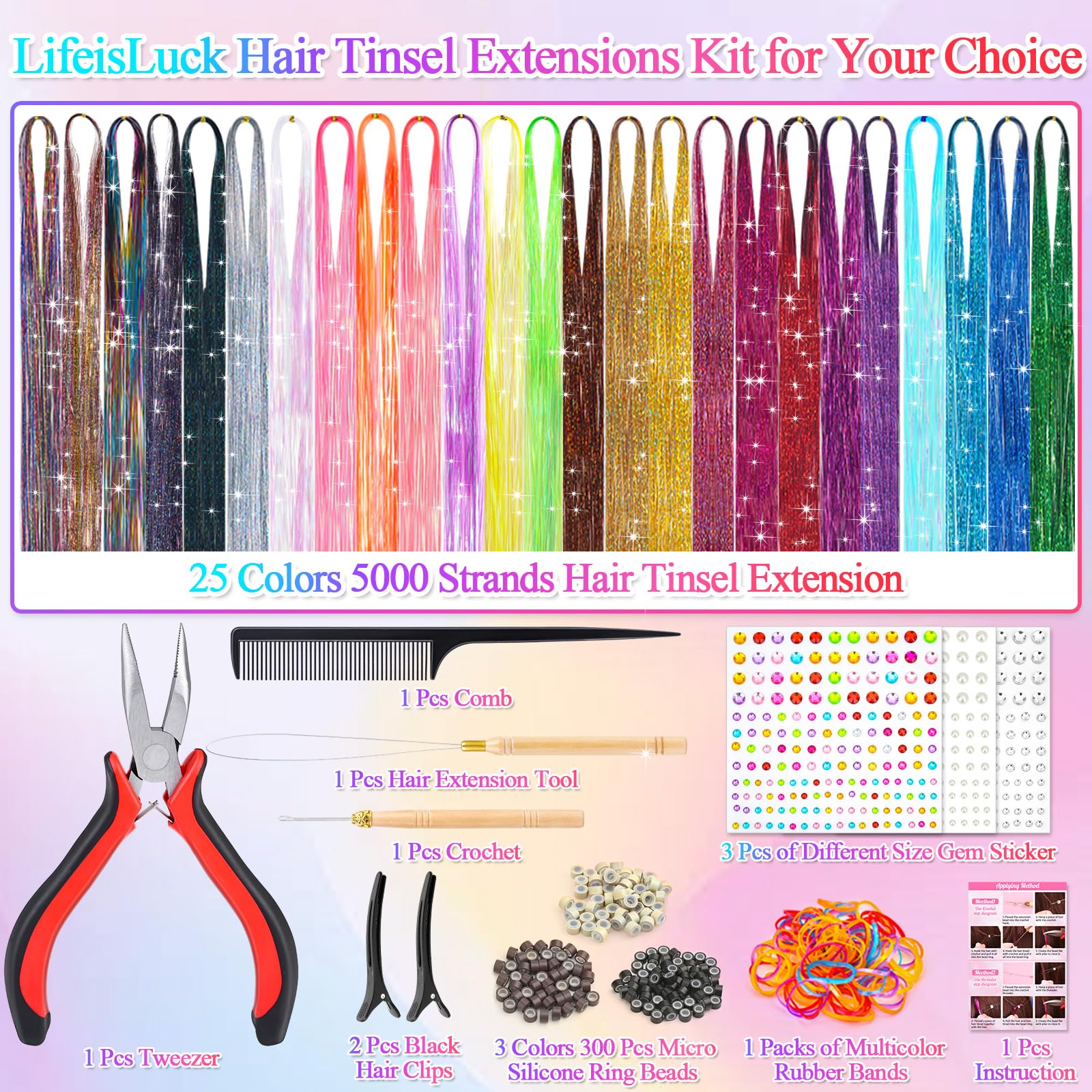 LifeisLuck heat-resistant tinsel strands for durable, washable sparkle