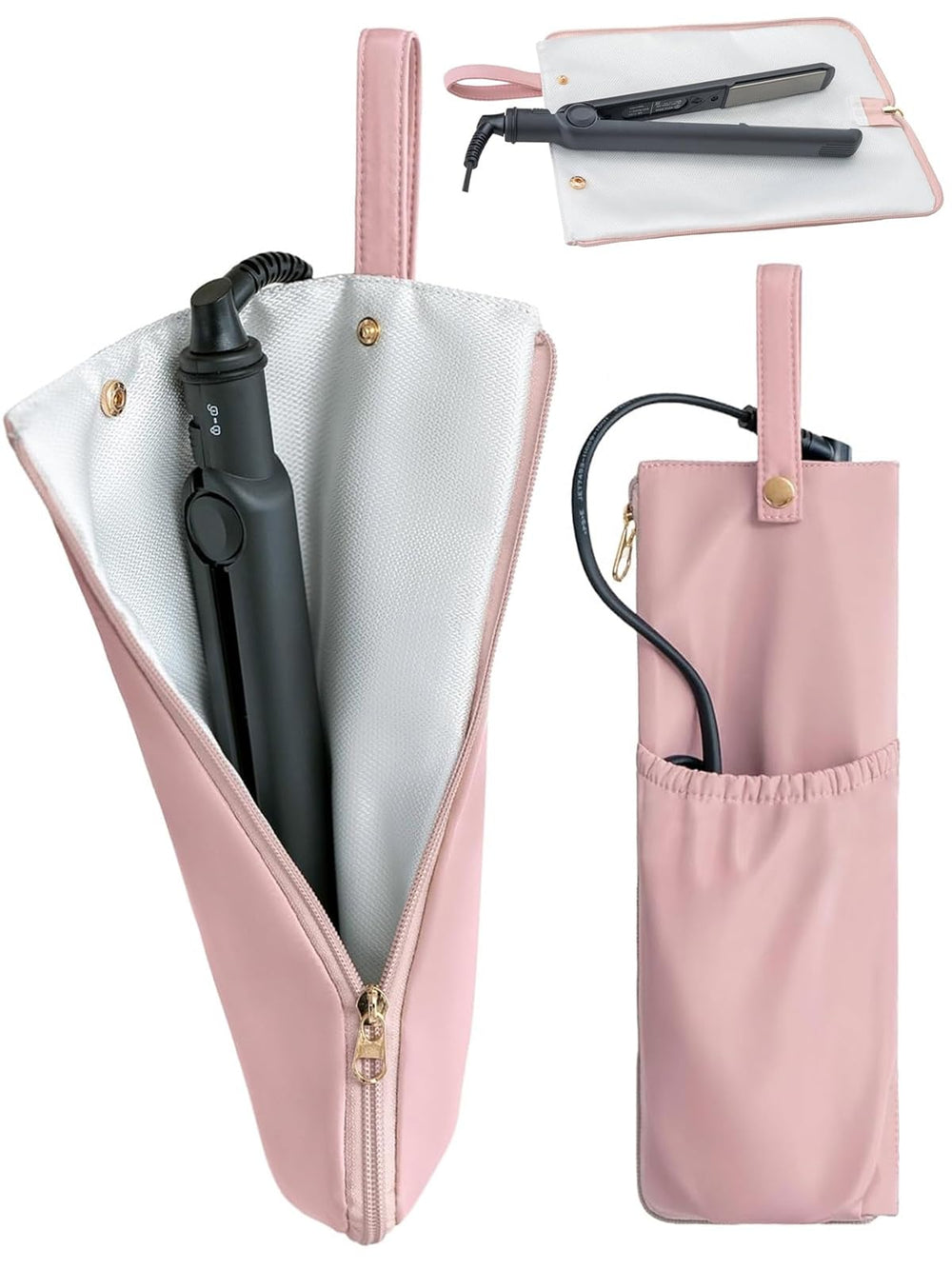 Lifeplus pink holder-mat for hot tools shows flat storage for 2–3 irons.