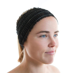 LIFESOFT disposable facial headbands black, 100-count, individually wrapped for hygienic spa sessions.