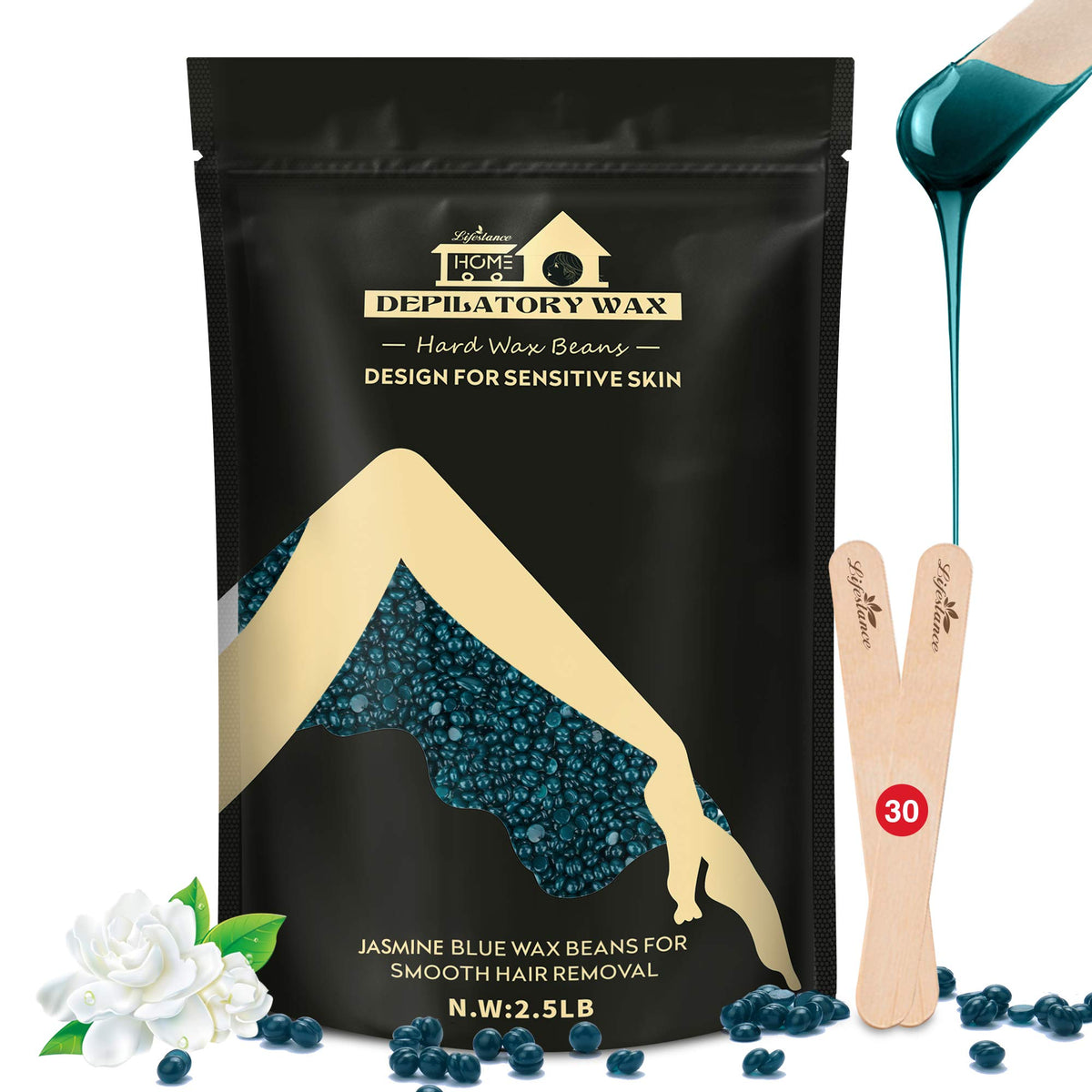 Lifestance hard blue wax beads packet for at home waxing