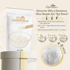 Lifestance Pearl White Wax Beads uncapped closeup highlighting low-temp melt for comfortable at-home waxing