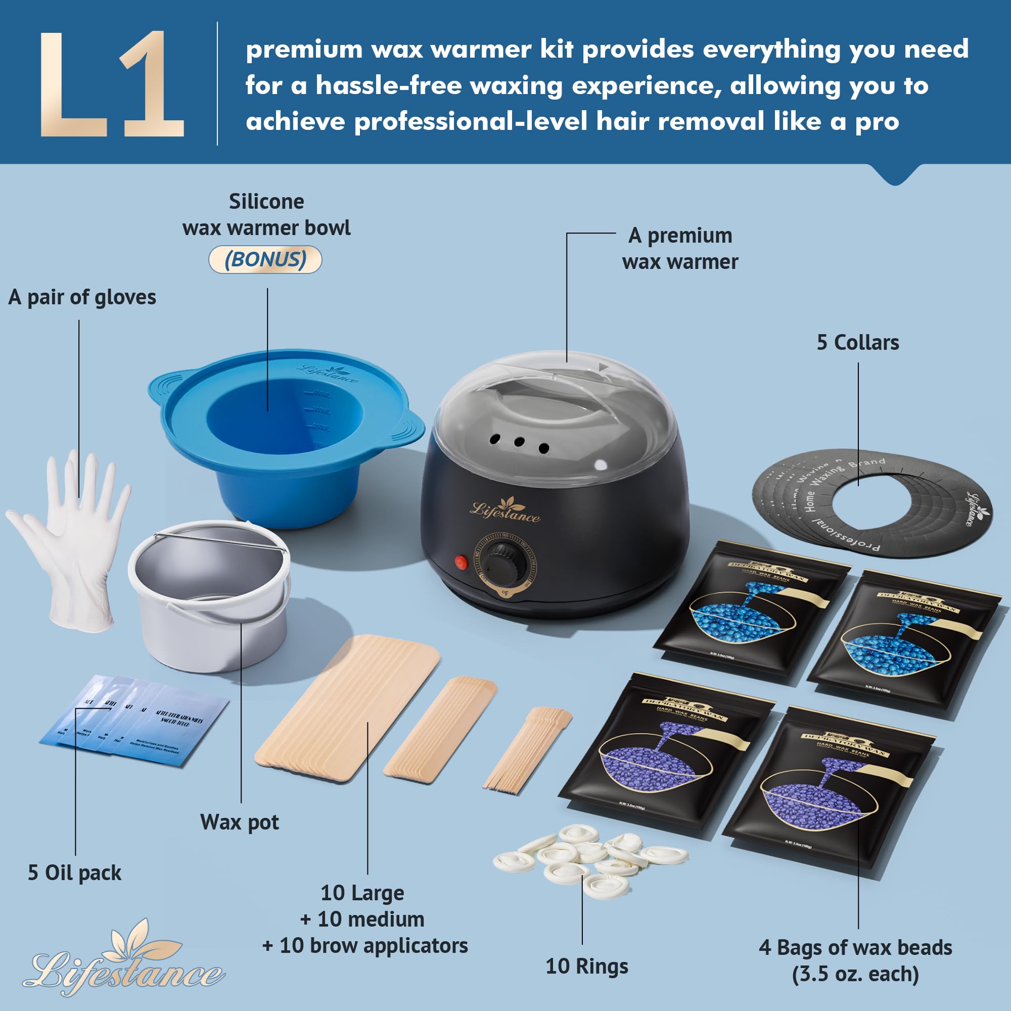Lifestance silicone liner bowl enables easy wax removal and cleanup after sessions.