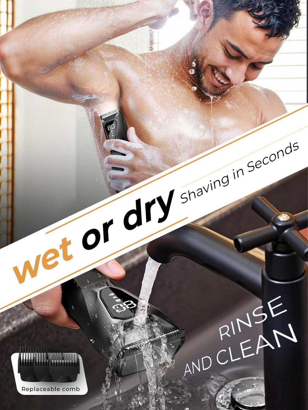Lijecozy cosmic black trimmer supports wet and dry use in shower sessions.