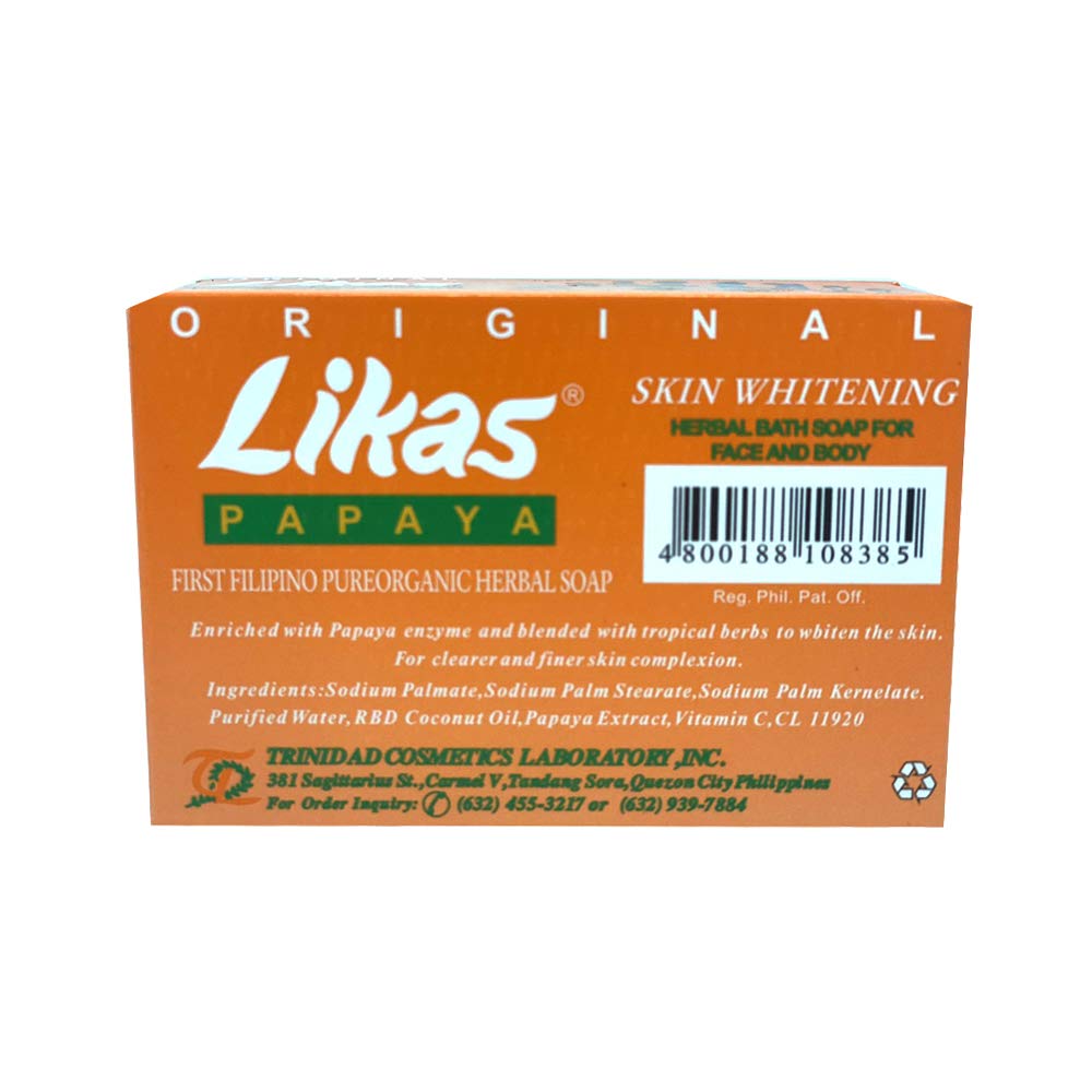 Likas Original Papaya Soap set of 4 bars flat lay with gentle cleansing and fresh papaya scent