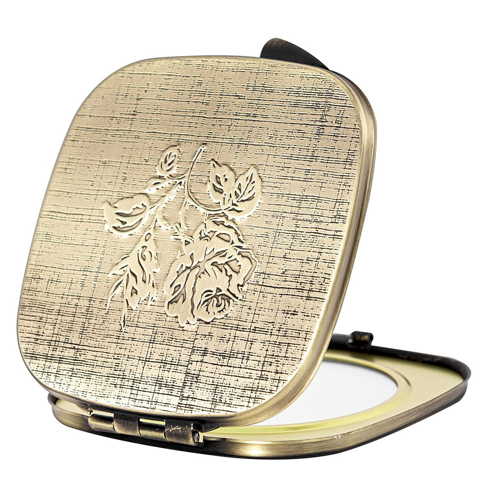 LIKSANGMETALS travel mirror with rose front design for elegant on-the-go grooming.