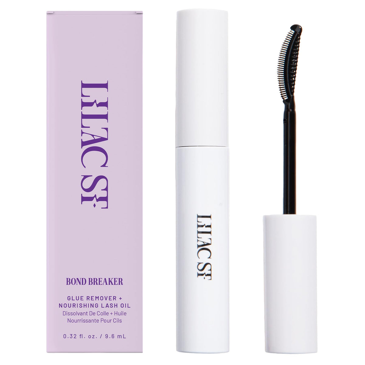Lilac St Bond Breaker lash remover bottle shows gentle, waterproof formula for lash extensions.