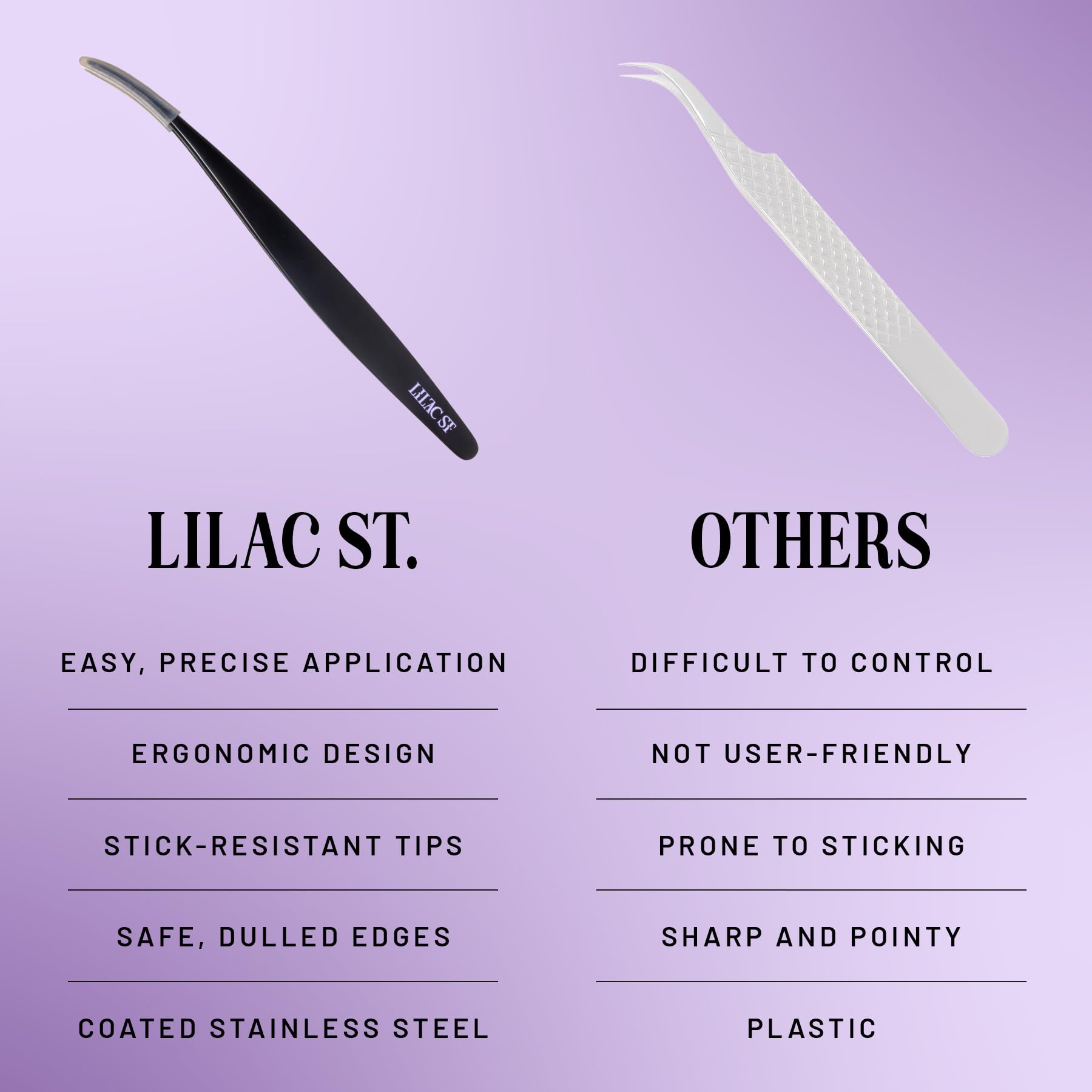 Lilac St. dulled tips provide safe lash application.