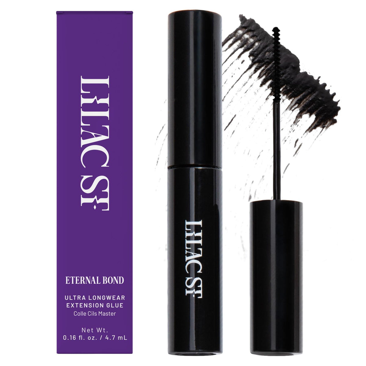 Lilac St Eternal Bond Lash Glue black bottle close-up for quick, strong hold.