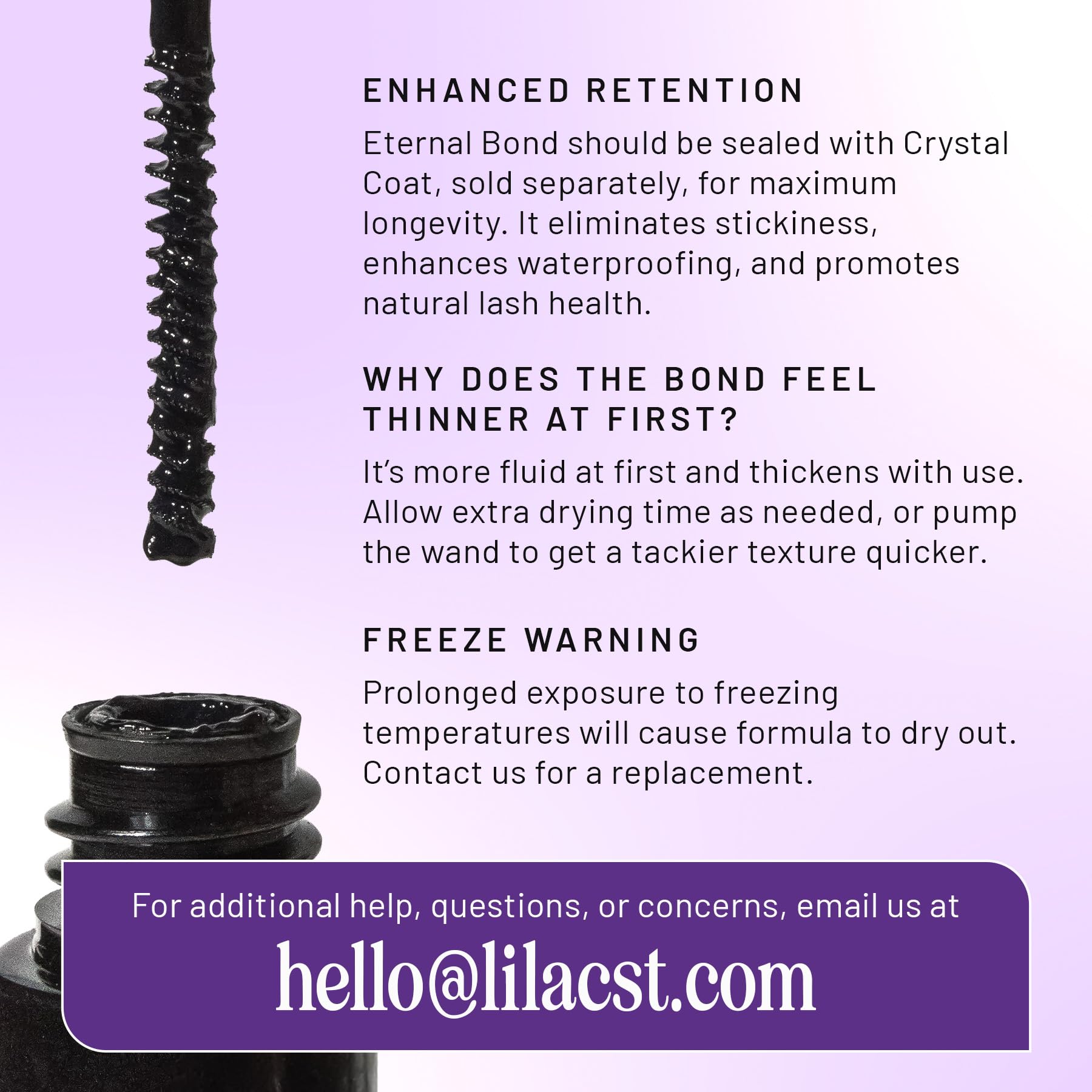 Lilac St Eternal Bond Lash Glue applicator tips with seal wipe.