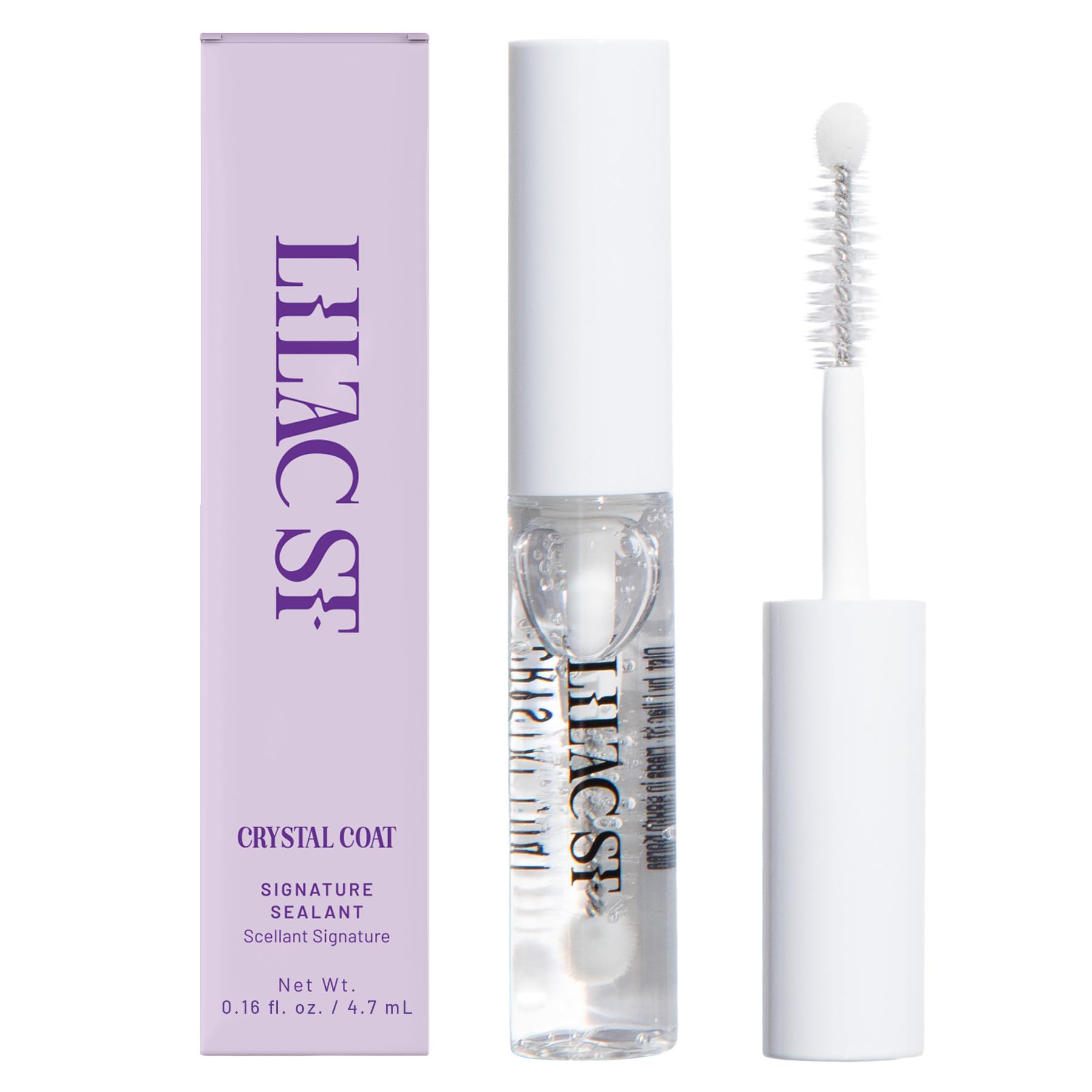 Lilac St Lash Crystal Coat wand close-up showing glossy sealant for longer lash wear