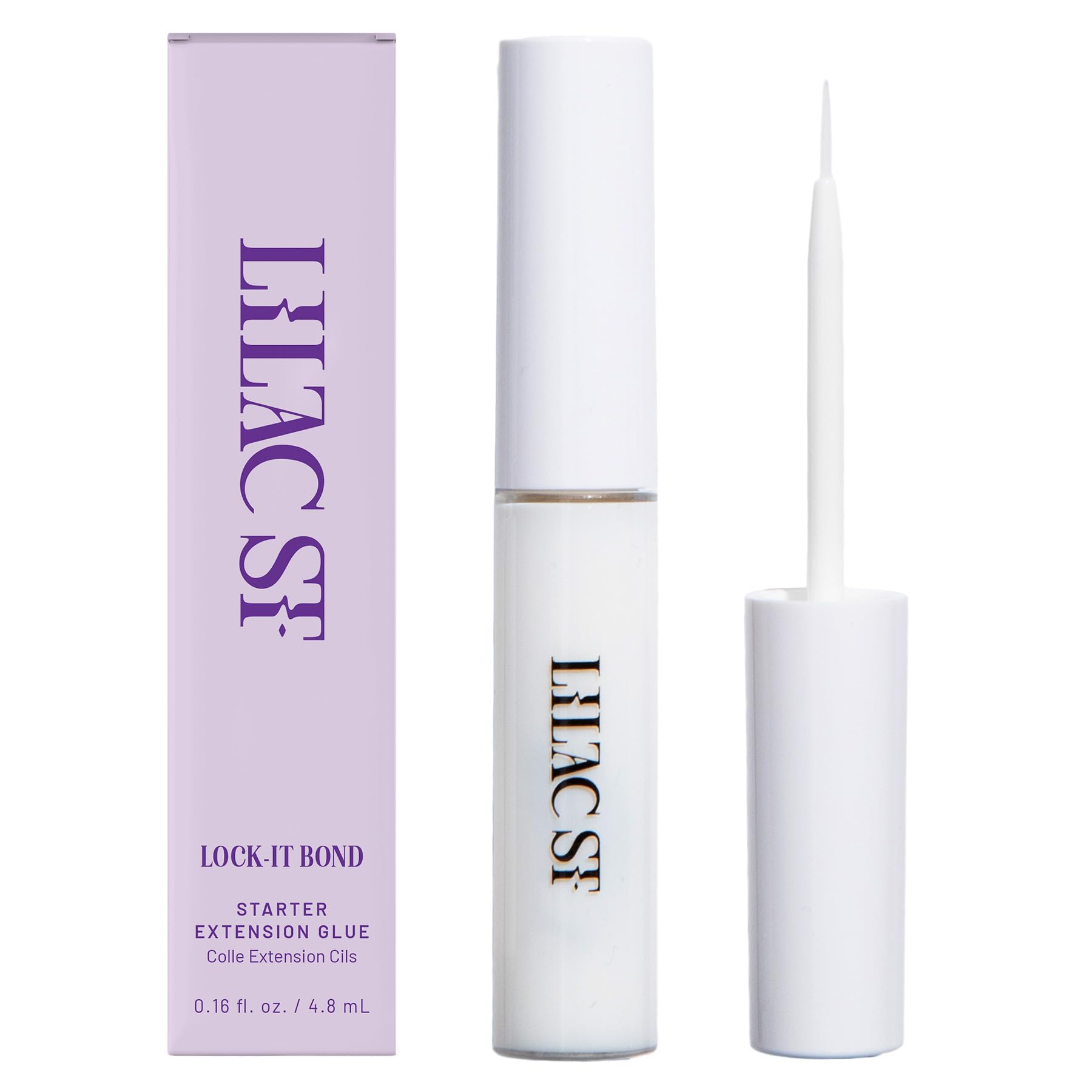 Lilac St Lock-It-Bond clear brush-tip applicator for precise lash bonding.
