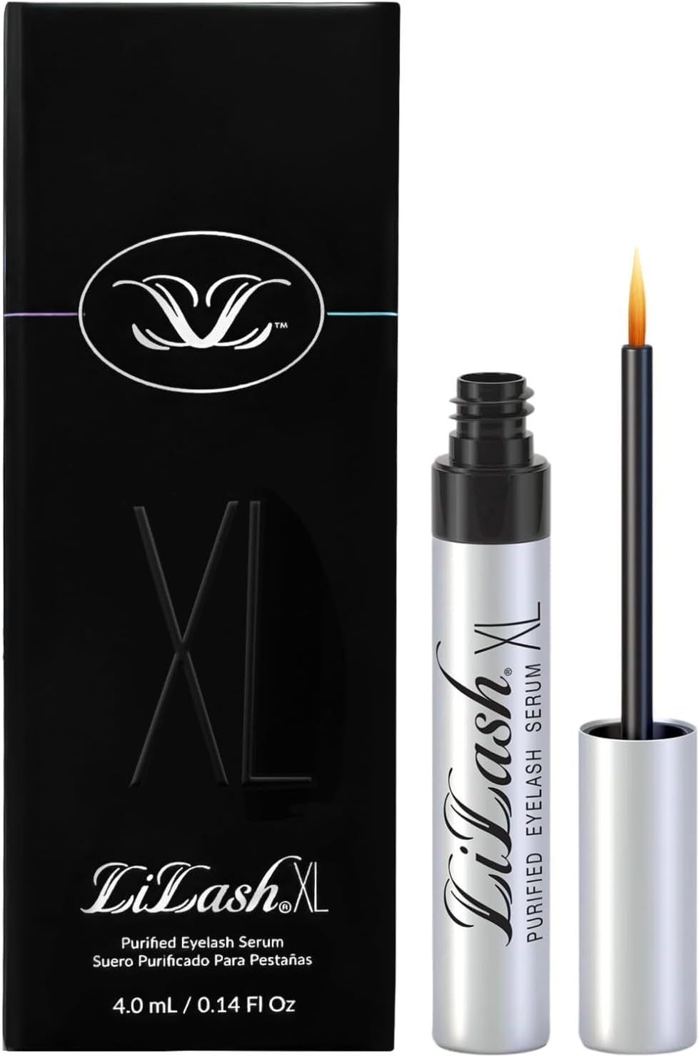 LiLash XL serum bottle highlighting a lash growth enhancer for longer, fuller lashes