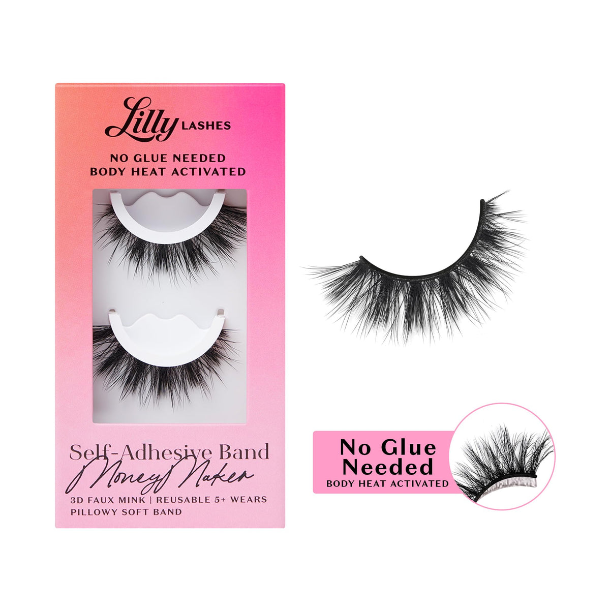 Lilly Lashes 3D self-adhesive eyelashes band for quick, glue-free wear.