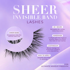 Lilly Lashes Clear Band Cateye Style close-up highlights dramatic uplift with invisibility.