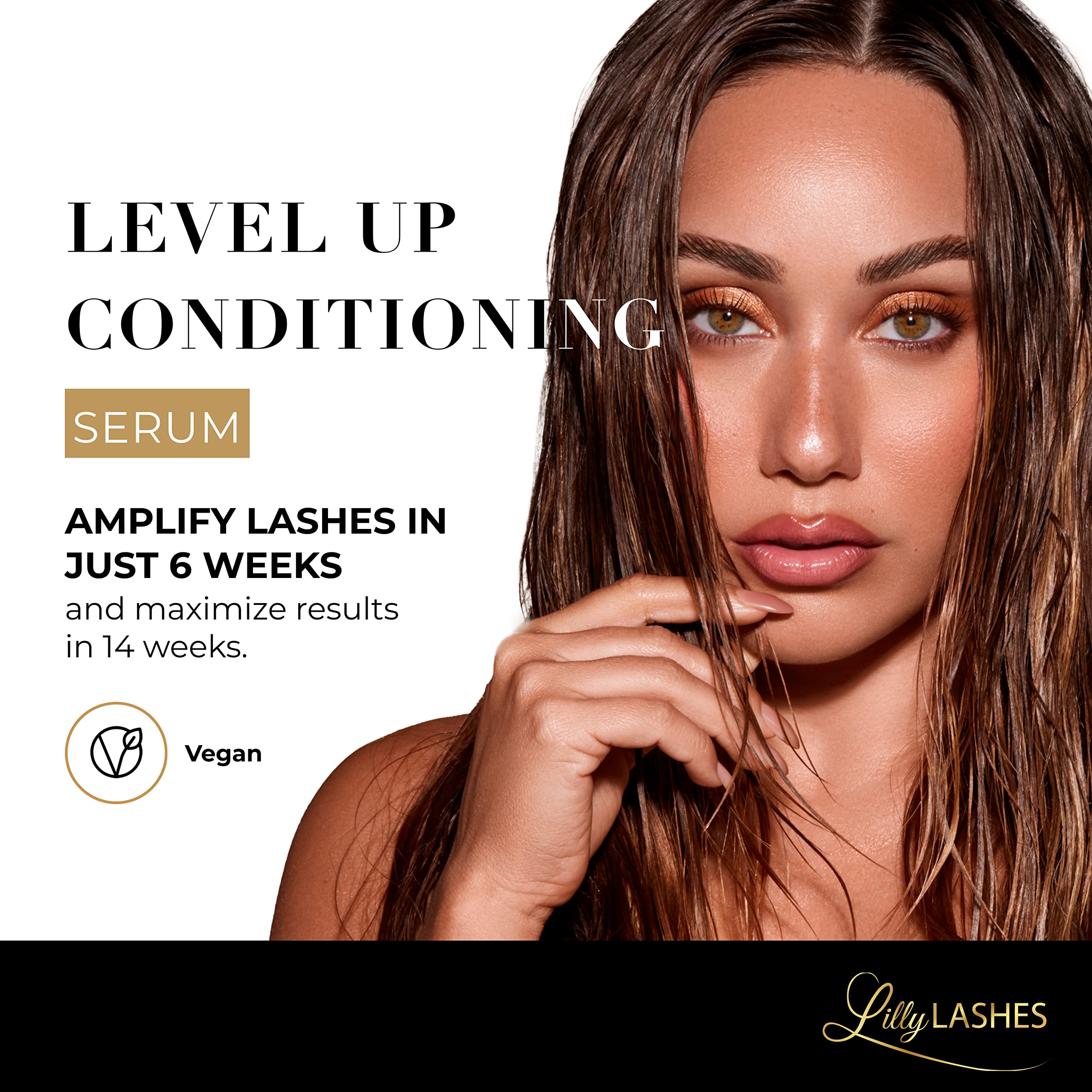 Lilly Lashes Level Up serum wand applies to the lash line for nightly conditioning.