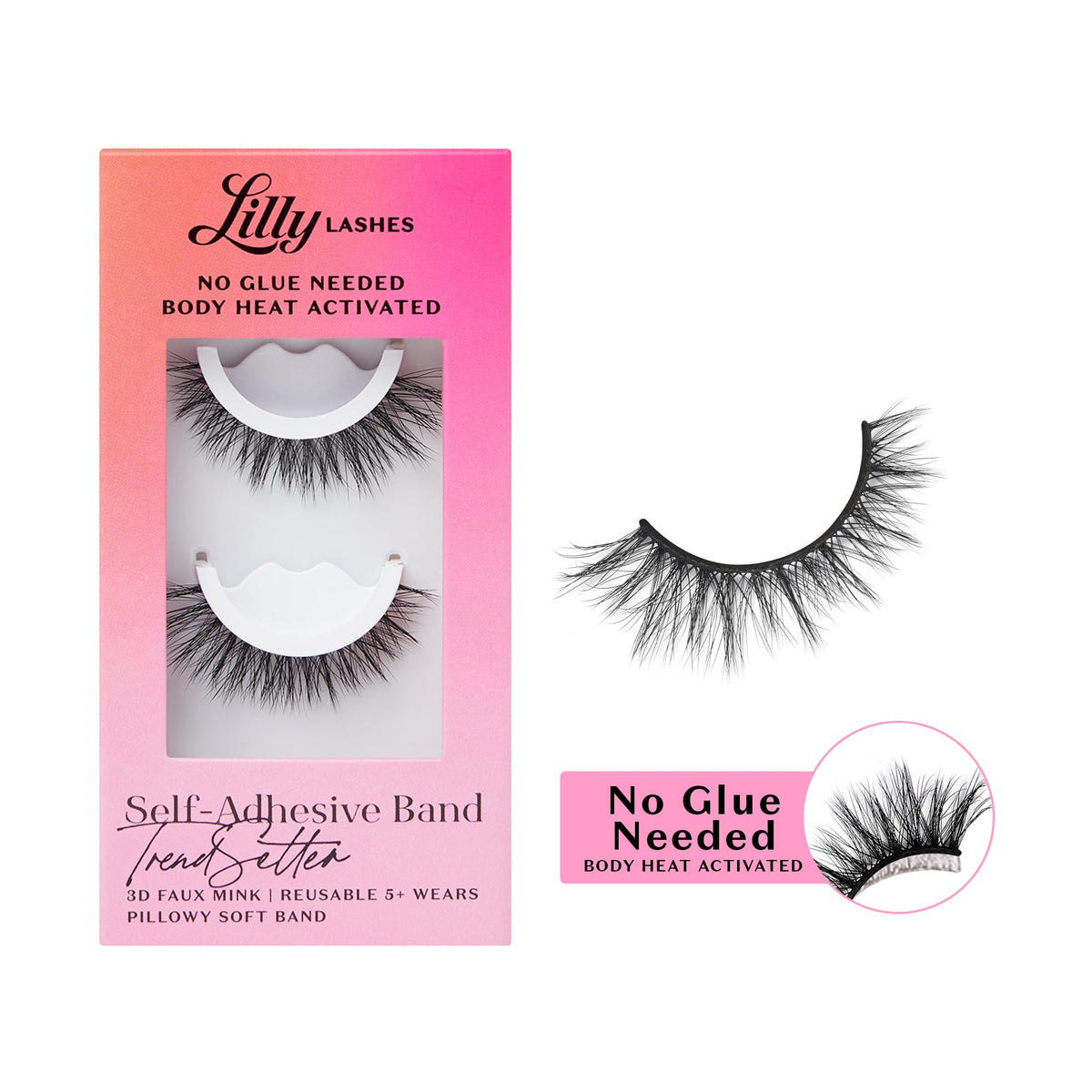 Lilly Lashes TrendSetter 3D self-adhesive eyelashes pack enables glue-free convenience.