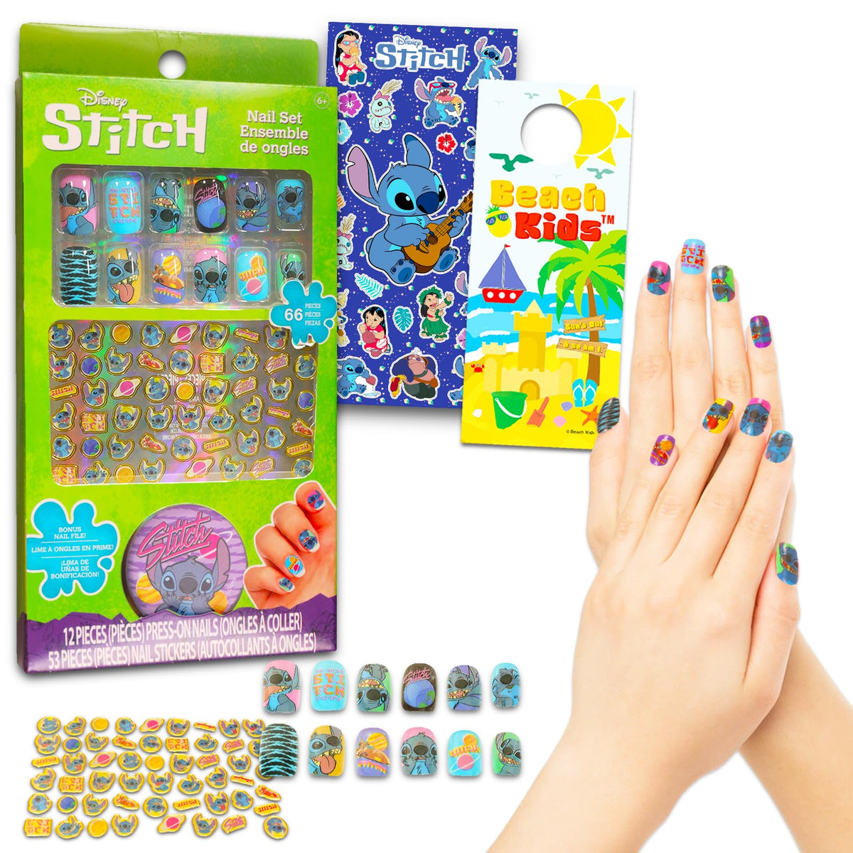 Lilo and Stitch Stitch Nail Art Set components showcased for creative at-home nail design sessions