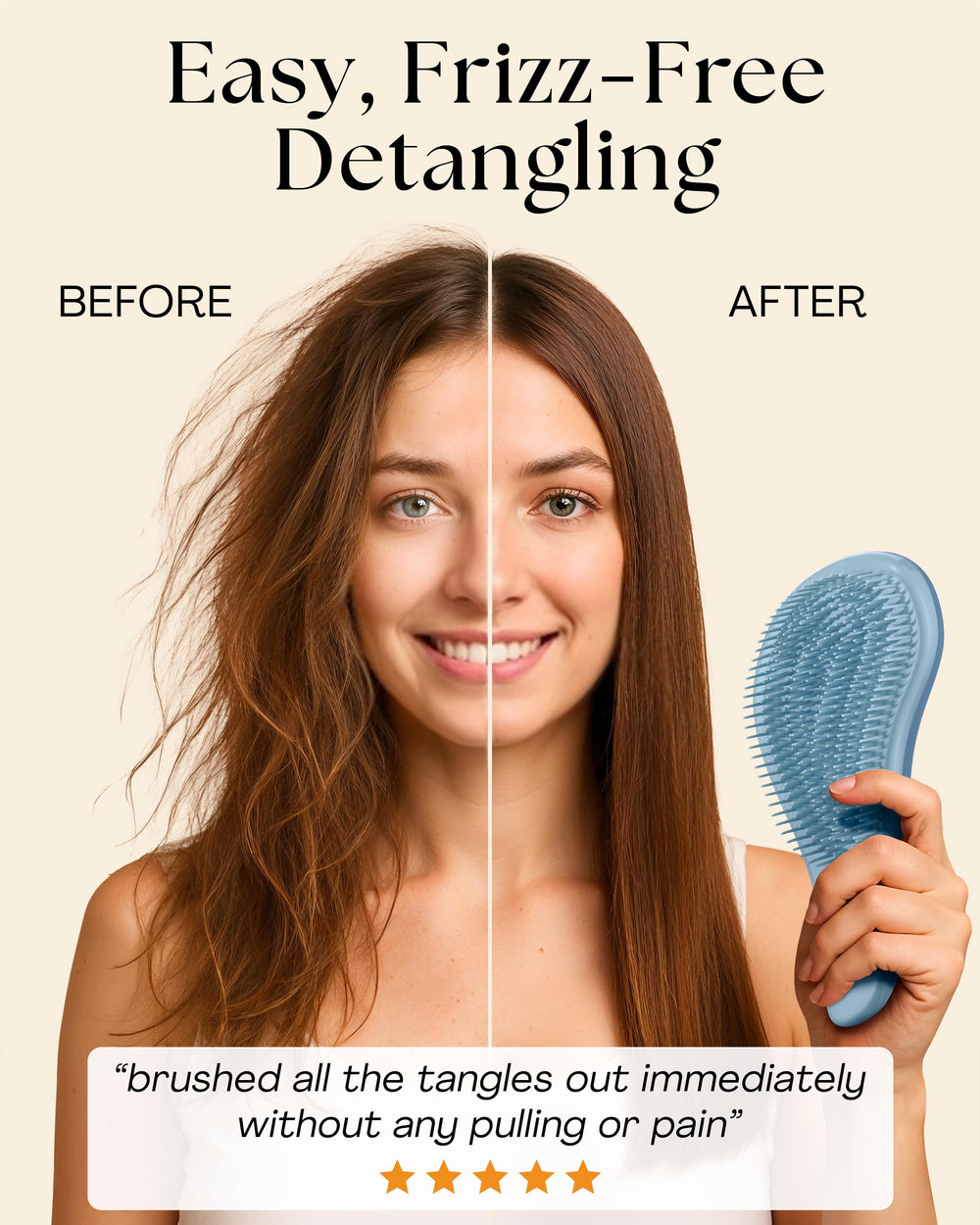 Lily England Detangler Hair Brush close-up of flexible bristles for knot-free styling.