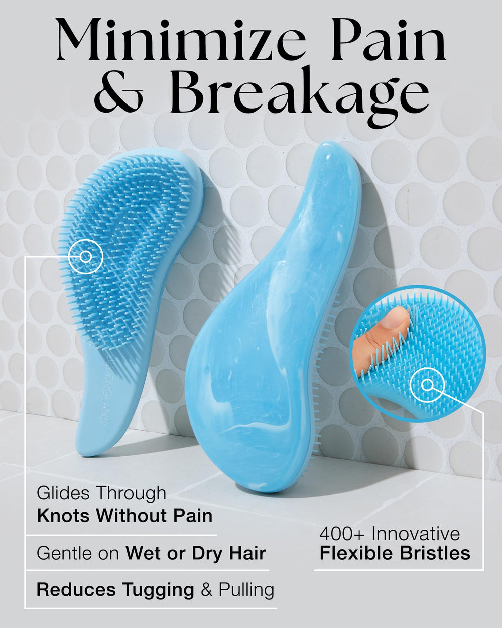 Lily England Detangler Hair Brush ergonomic handle for precise control during brushing.