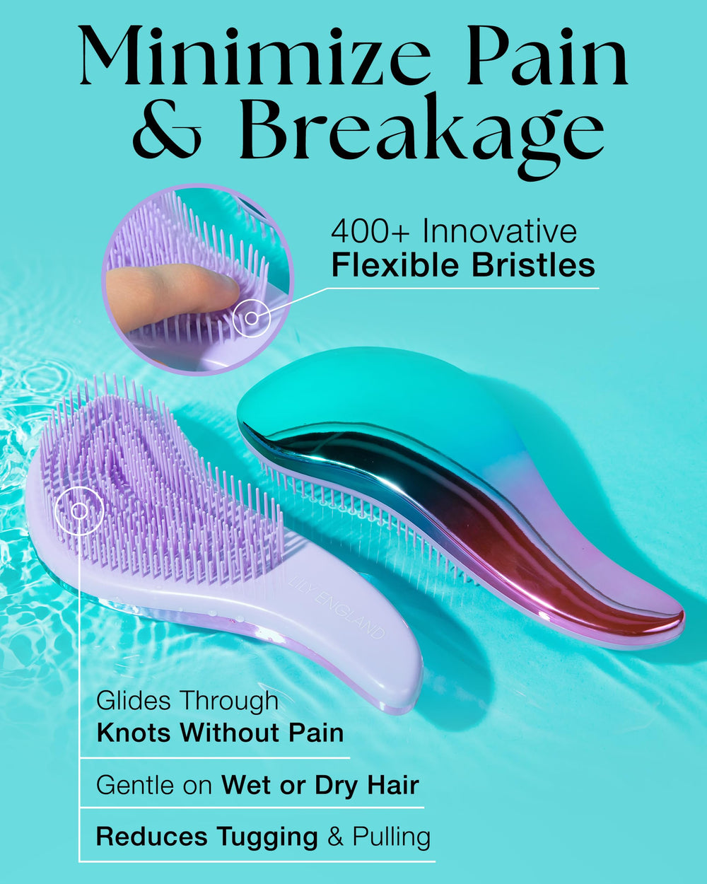 Lily England Detangler ready for wet or dry use shows versatile styling option