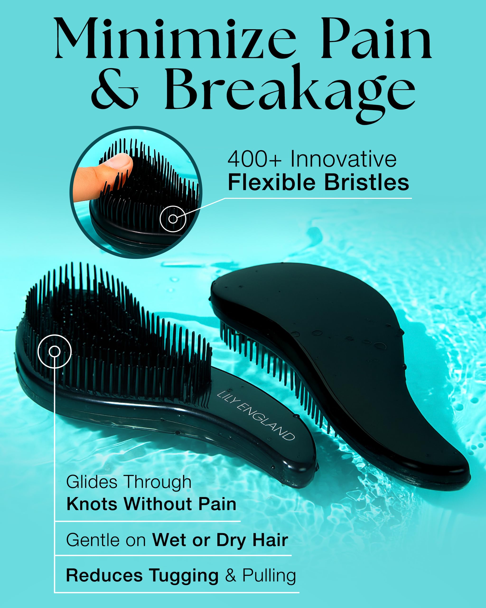 Lily England hair brush black handle ready for daily styling, lightweight and comfortable.