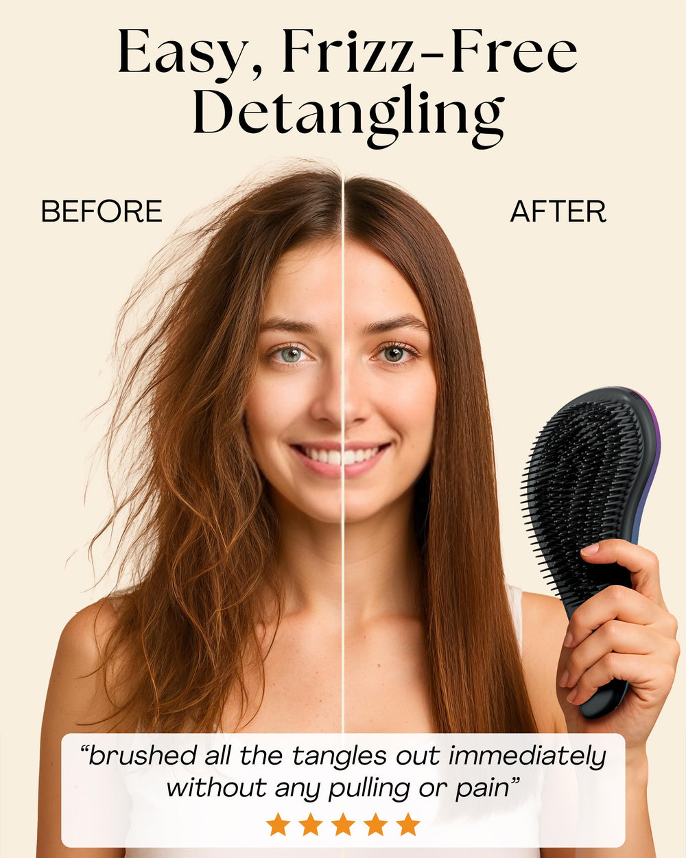 Lily England hair brush with ergonomic-handle enables easy, controlled brushing.