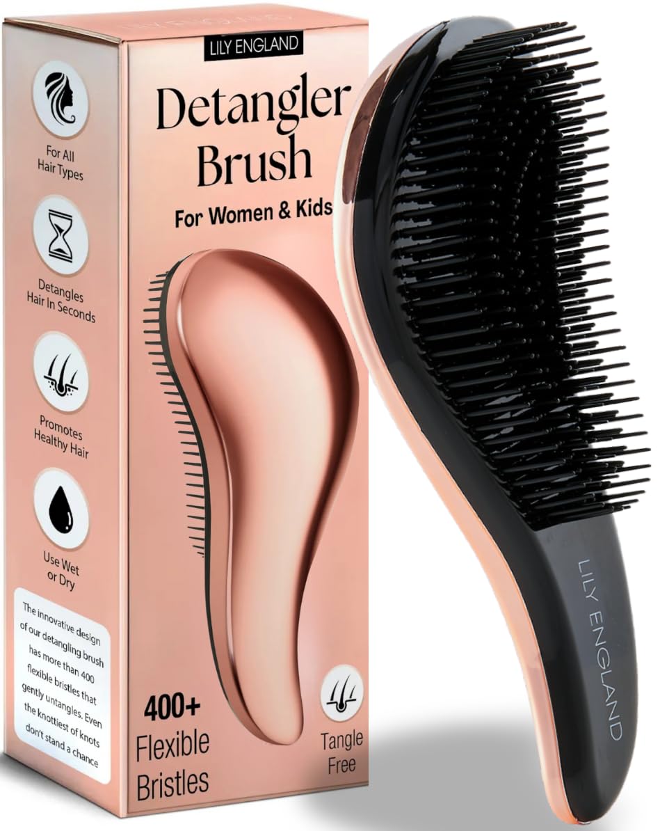 Lily England rose-gold detangler brush for painless detangling across all hair types.