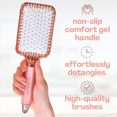Lily England rose gold round brush for sleek heat styling with added shine.
