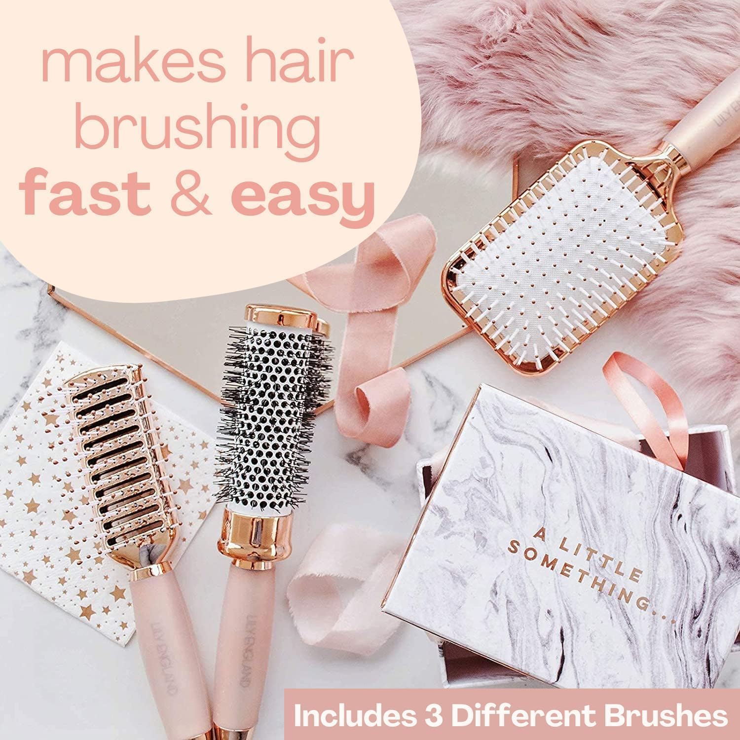 Lily England rose gold vent brush for quick-drying and voluminous hair with a comfortable grip.