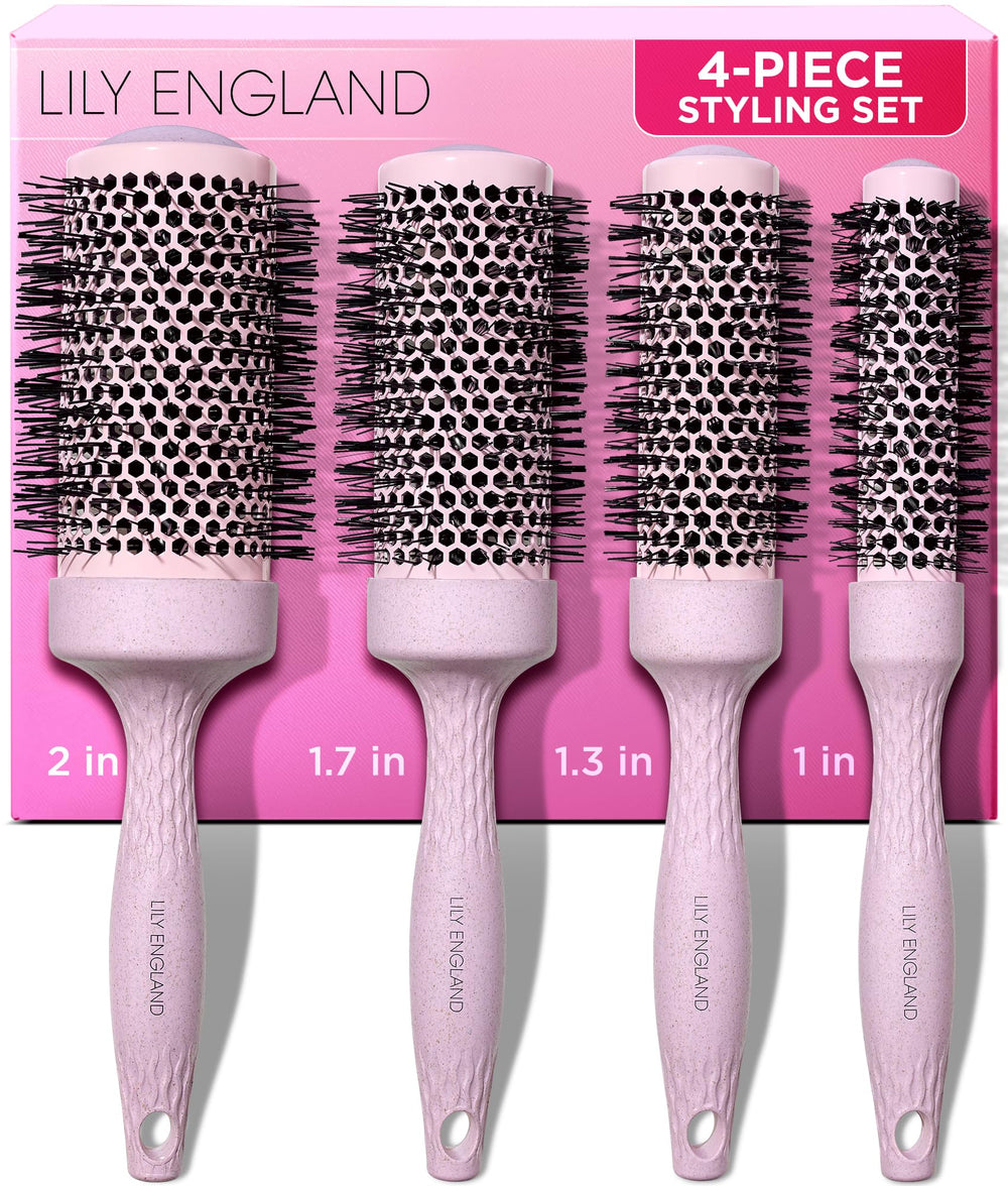Lily England round blow dry brush set in pink gift box, ideal for gifting and pampering