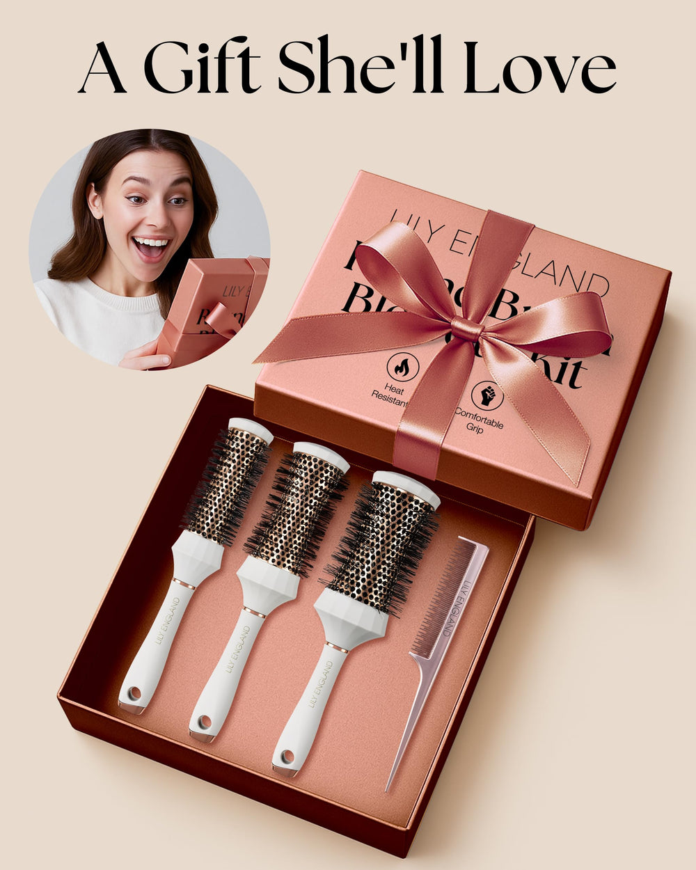 Lily England Round Brush Set works on all hair types for wet or dry styling