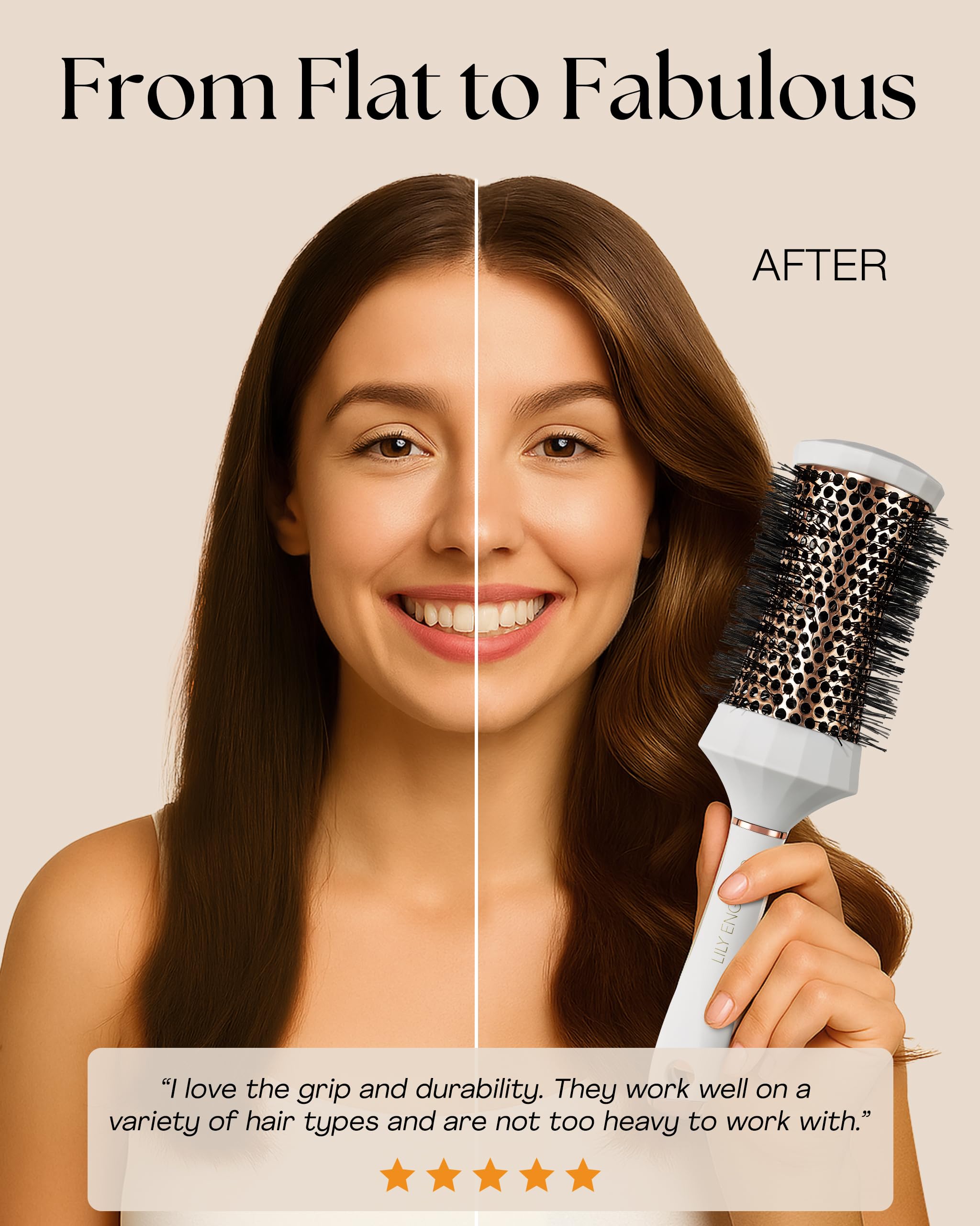 Lily England Round Brush Set medium brush provides balanced volume for versatility