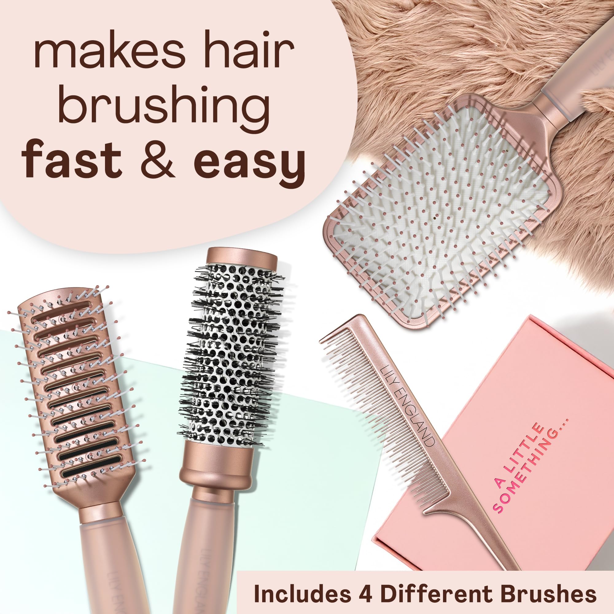 Lily England round dryer brush delivering volume with even heat distribution during styling.