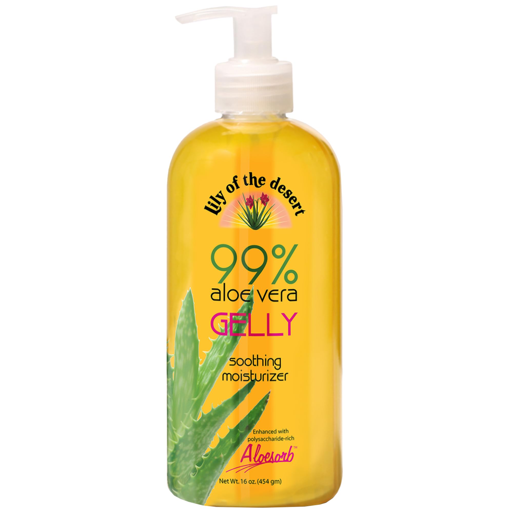 Lily of the Desert Gelly bottle label highlights 99% organic aloe for soothing skin.