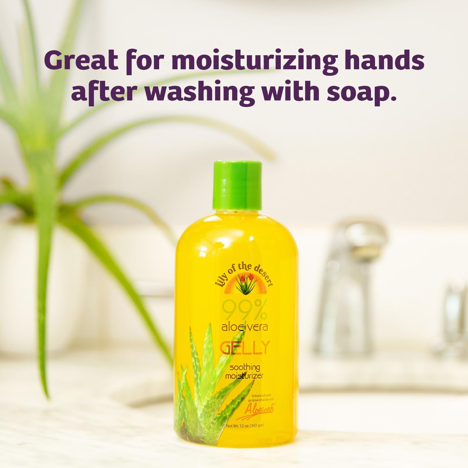 Lily Of The Desert Gelly Moisturizer after-sun-use scene shows hydrating relief.