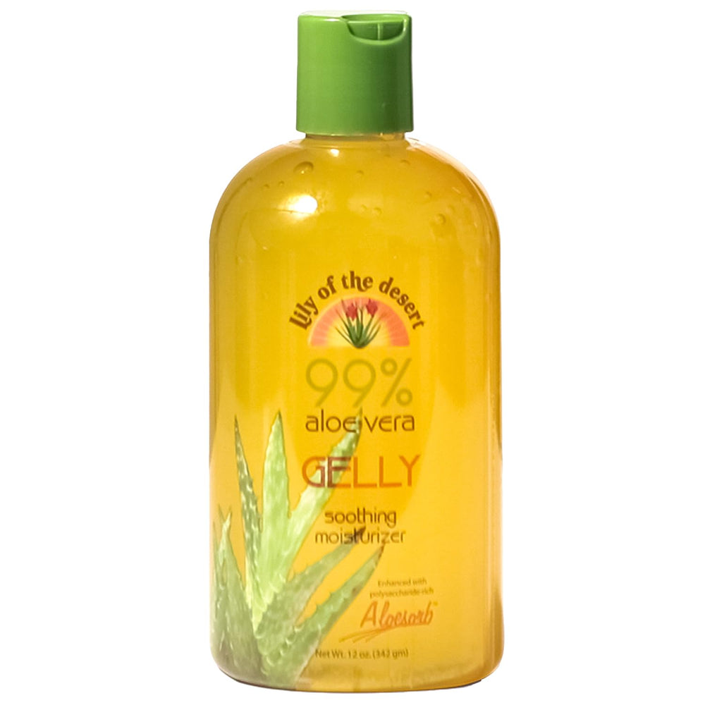 Lily Of The Desert Gelly Moisturizer jar closeup highlighting aloe-based hydration for soothing skin