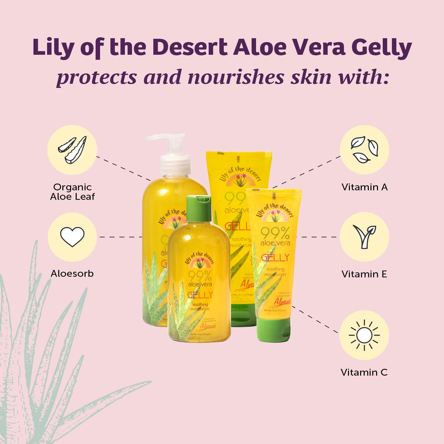 Lily Of The Desert Gelly Moisturizer Vitamin E and C bottle emphasizes antioxidant skin support