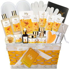 LILY ROY 21pc bath gift basket display for a luxurious at-home spa experience
