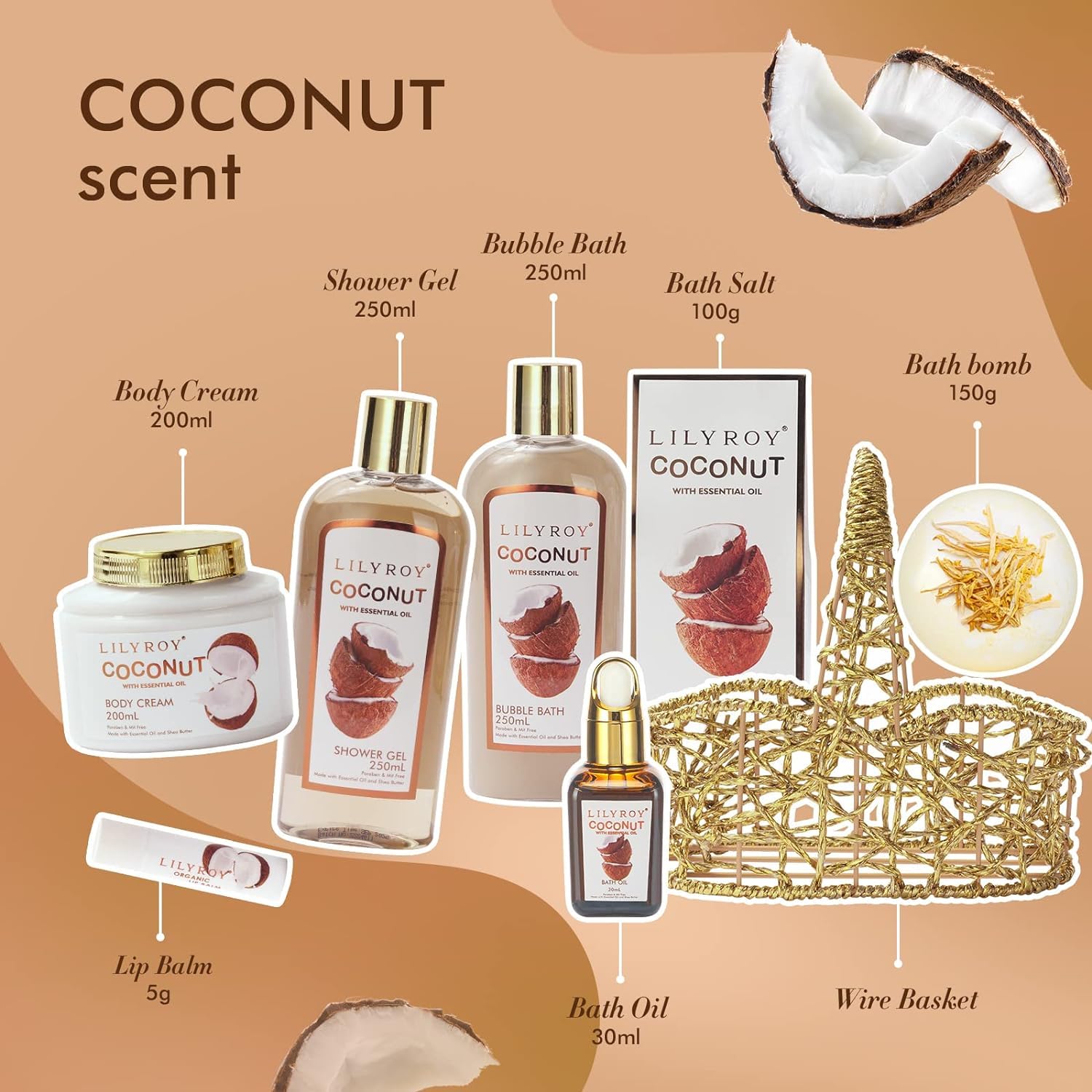 LILY ROY 8pc bath set body cream nourishes skin with shea butter and essential oils.