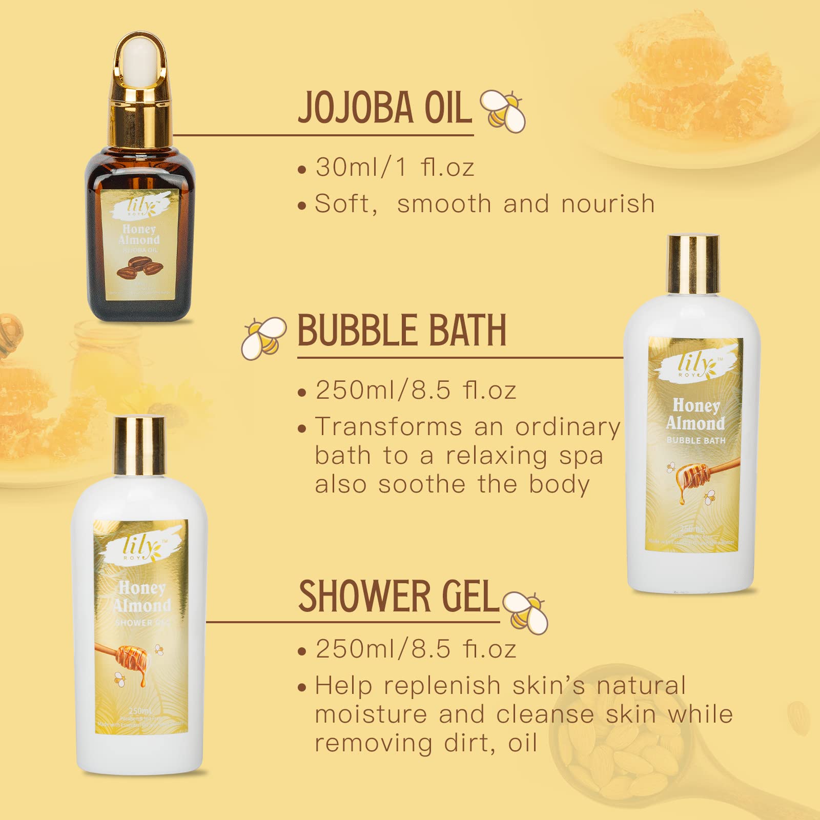 LILY ROY Bath Salt and Bath Bomb convey a soothing soak for relaxation.