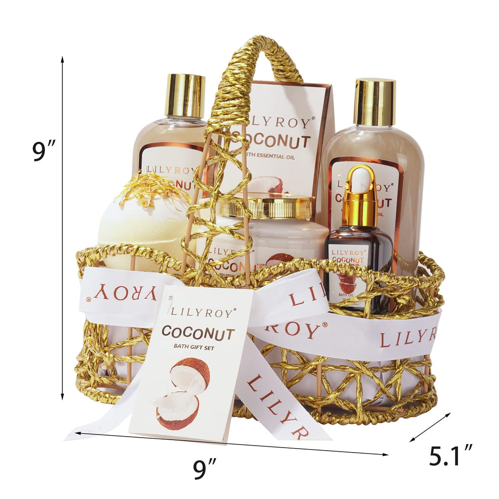 LILY ROY bath set in basket display shows a complete self-care gift.