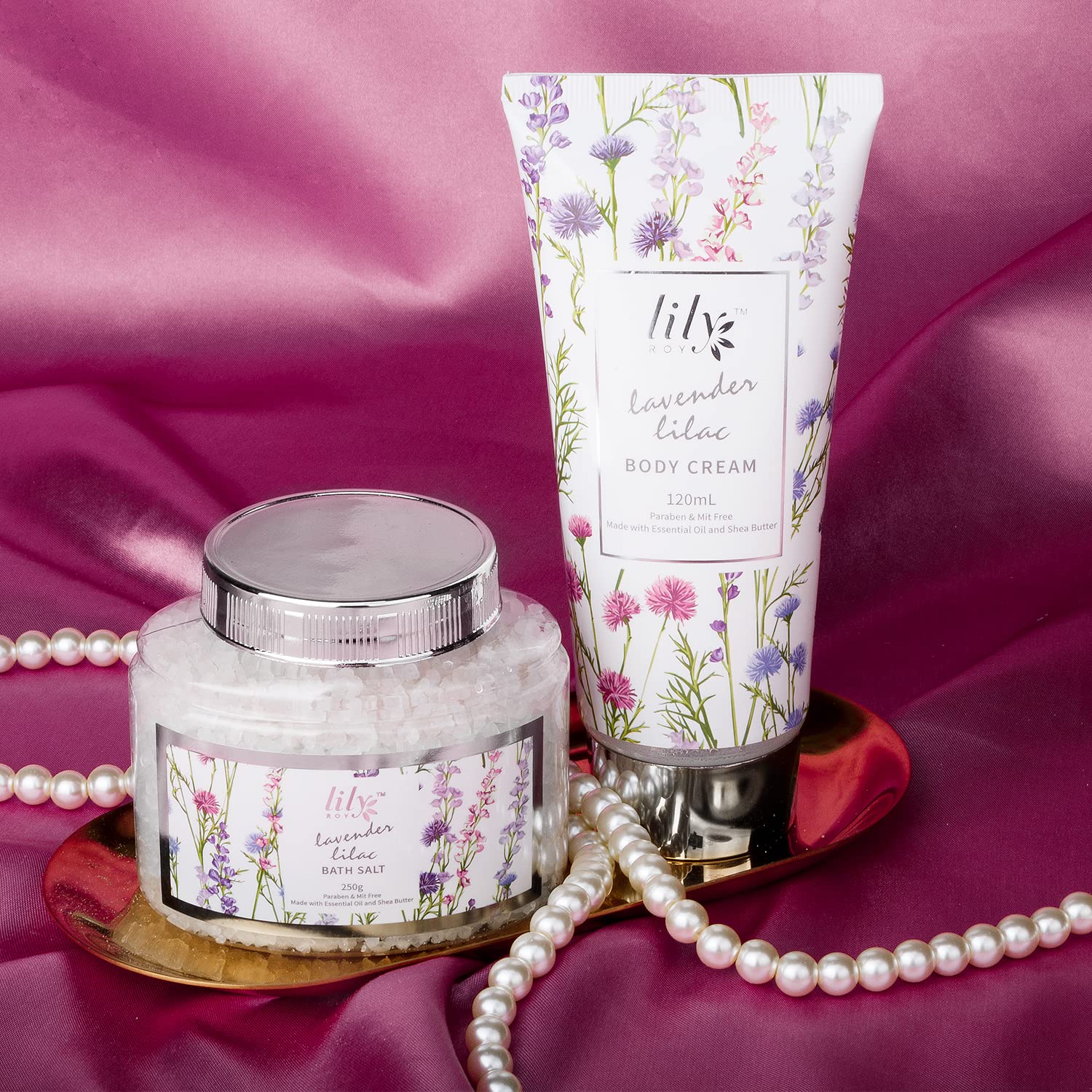 LILY ROY body cream tube provides lasting moisture for smooth skin.