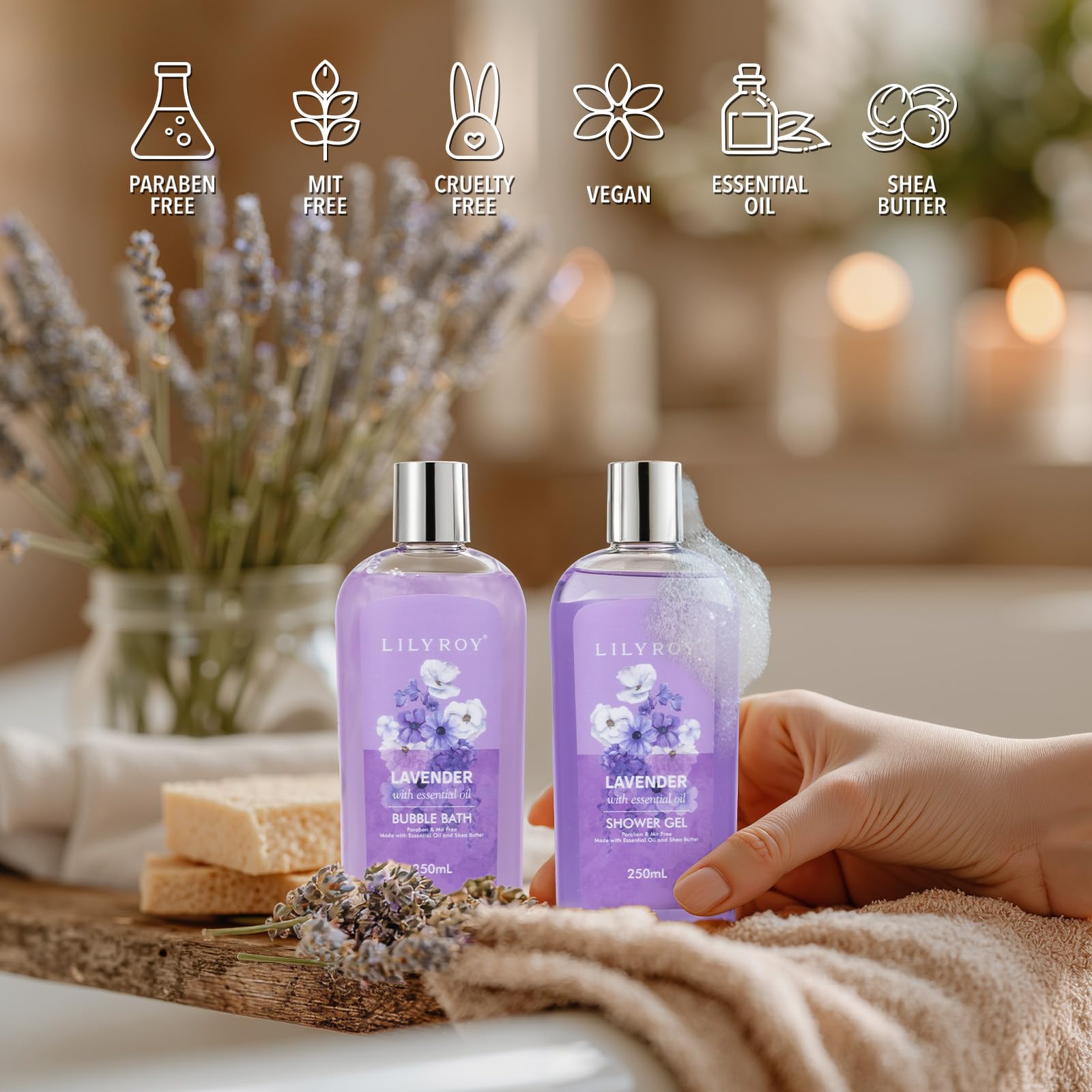 LILY ROY bubble bath bottle with luxurious bubbly soak