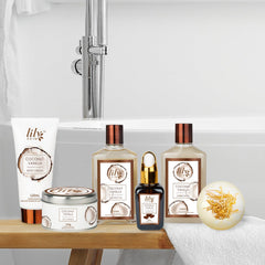 LILY ROY bubble bath bottle with creamy foam for spa-like soak.
