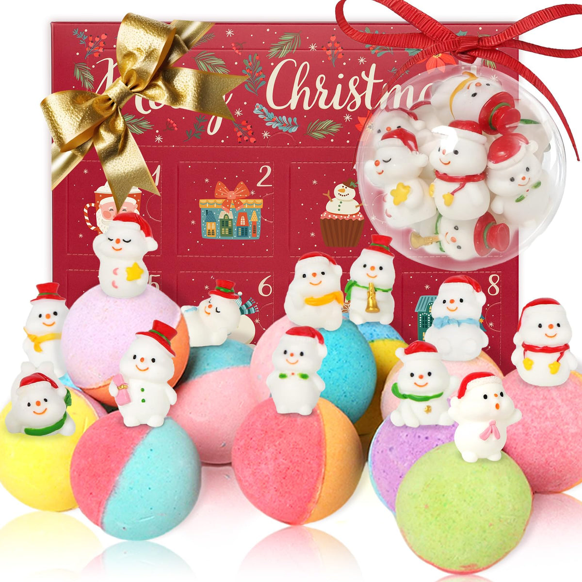 LILY ROY Christmas bath bomb gift box with 12 scents for festive pampering.